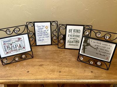 Set of 4 - Black Metal and Bling Frames - Cute Motivational Words - Fits 4x6 - See Photos for Details.