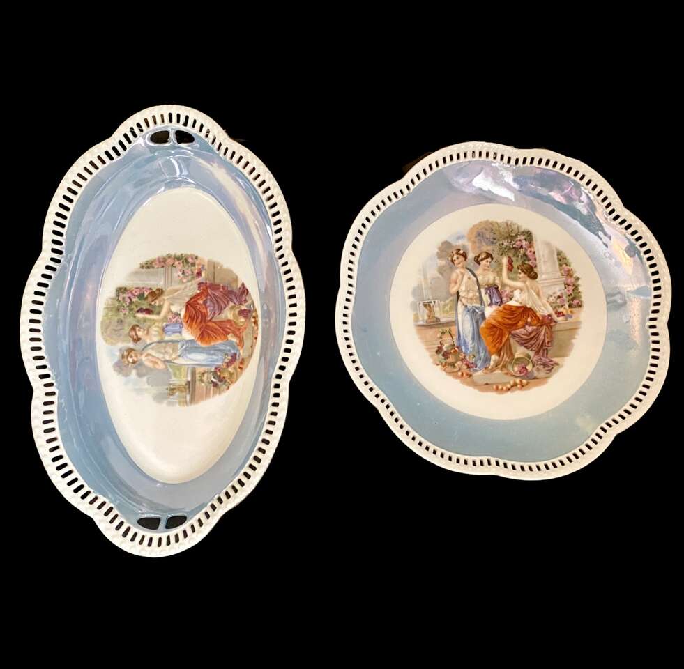 ANTIQUE SCHUMANN BAVARIA Platter and  Bowl - Gorgeous Roman Women - Very RARE Early 1900s - C PICS