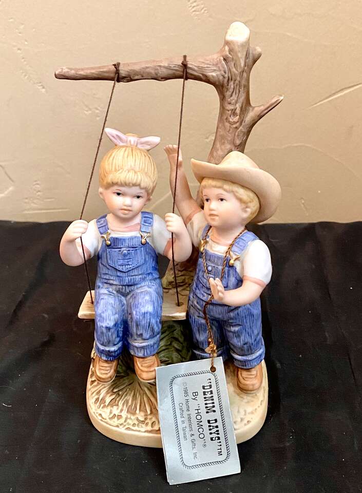 VINTAGE DENIM DAYS - NIB Summer Time - Farm Children In Overalls With A Tree Swing - See Photos.