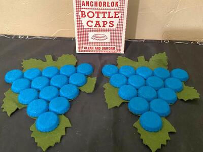 Awesome Vintage Felt Grapes Trivets - Included a Box of Bottle Caps To Make More - Just Add Felt - C PICS