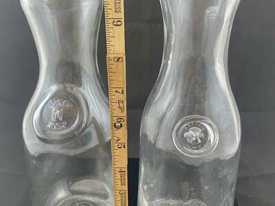 LIKE NEW - Set of Two Vintage Glass Carafe - One Has The Metal Slug - Compare Up To $22 EACH - C PIX