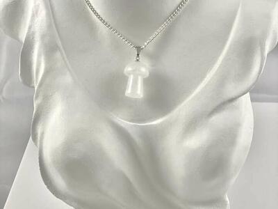 NEW - Mushroom Sculpted Rock Quartz Pendant On A Silver Plated Chain - Hippy Boho - See Photos