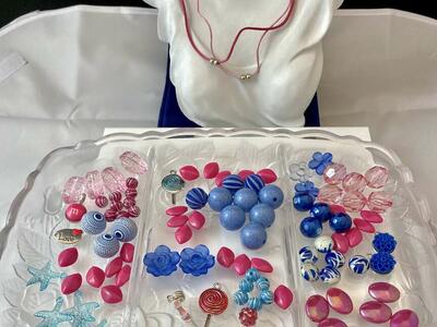 NEW - Specialty Beads, Charms, Pedants and Necklaces Kit - Pretty Shades of Pink and Blue - C PICS