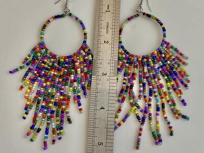 NEW - Beautiful Hand Beaded Multicolored Long (Approx 5x2.5) Dangle Drop Earrings - C PICS