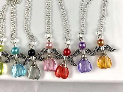 NEW - Pretty Bright Colors Angel Pendant Angel Necklace On A Silver Plated Chain - Choose Your Color - C PIX