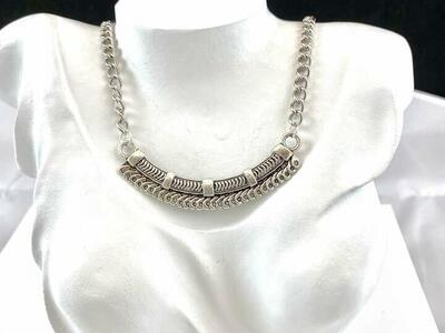 NEW - Silver and Decorative Bar Necklace w/ Possible Charms Attachment - See Photos For Details