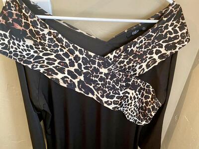 LIKE NEW - Womens SZ 1X Leopard N Black Stretchy Tunic - Could Be Off The Shoulder Tunic- C PIX