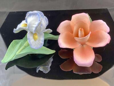 Vintage Collectable PORCELAIN Napoleon Capodimonte Flower - Petite Rose + HOMECO Delicate Iris -C PIX