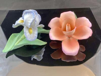 Vintage Collectable PORCELAIN Napoleon Capodimonte Flower - Petite Rose + HOMECO Delicate Iris -C PIX