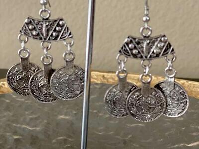 NEW Awesome Antique Silver Coin Earrings- Boho Design and super fun! See All Photos