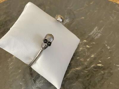 NEW - Antique Silver Double Skull Bracelet - See All Photos