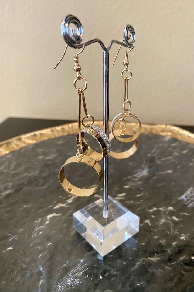 NEW Gorgeous Gold and Silver Bling Drop Double Hoop Earrings - Very Unique - C ALL PHOTOS