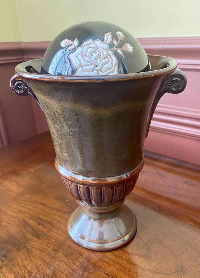 Beautiful Ornate Glazed Vase with Floral Glass Globe - C ALL Photos for Details