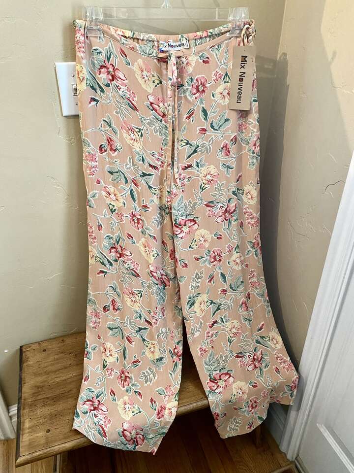 NEW - Pretty Mix Nouveau Drawstring Floral Pants - SZ L - New York Wispy Casual - C PIX