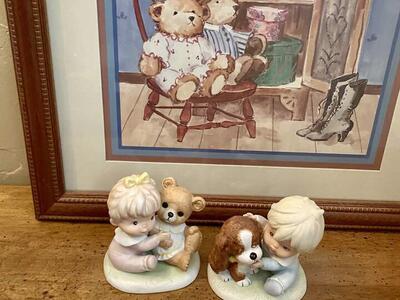 LIKE NEW - Vintage HOMECO Porcelain Figurines PLUS A Large 16x21 Attic Treasures Picture - C PIX