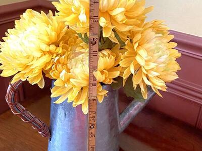 Beautiful Yellow Flowers In A Unique Galvanized Watering Can w/ Rattan Handle - Indoor/Outdoor- C PIXS