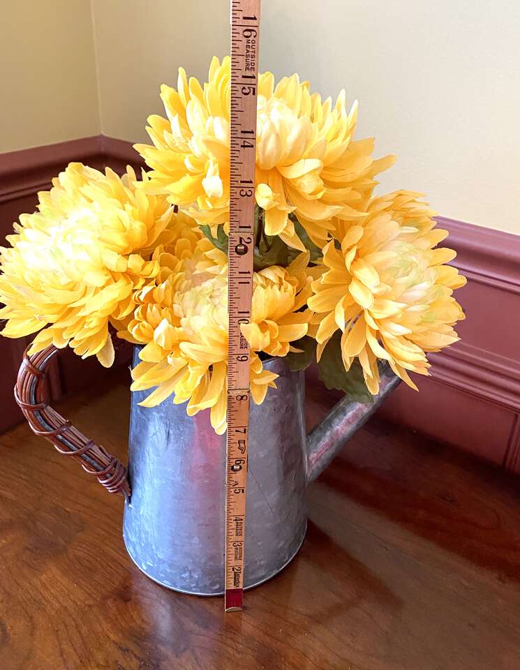 Beautiful Yellow Flowers In A Unique Galvanized Watering Can w/ Rattan Handle - Indoor/Outdoor- C PIXS