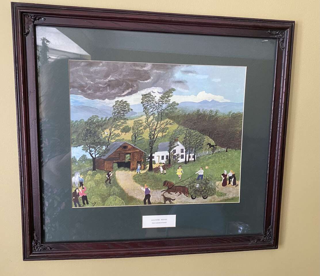 VINTAGE GRANDMA MOSES Framed Print Called THUNDERSTORM - Folk Art Artist - See Photos