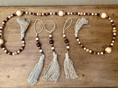 NEW - Wooden Beads + Tassels- Set of 3 11 in. Tassels OR Long Garland 47 in. See Photos 4 Details