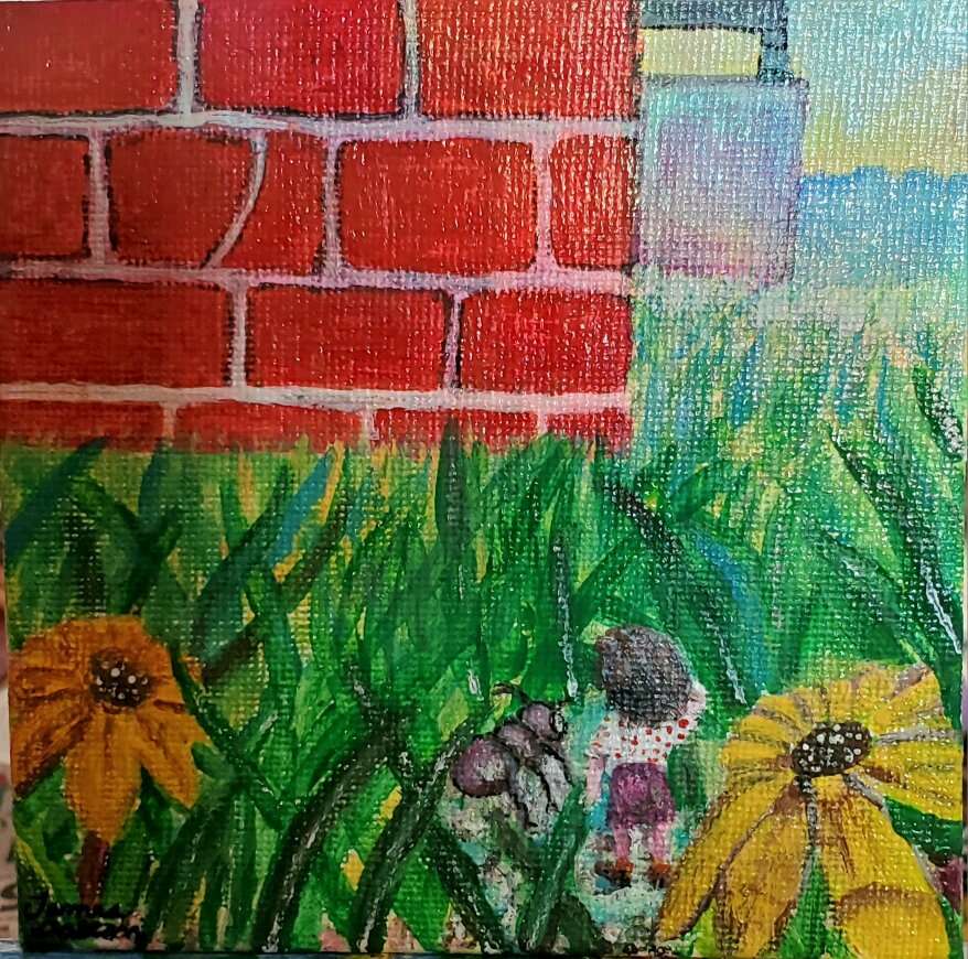 4x4 Acrylic Painting A Ants View of Life w/frame