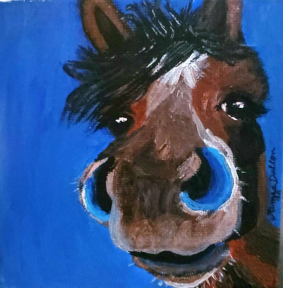 4x4 acrylics painting Rose the horse w/frame