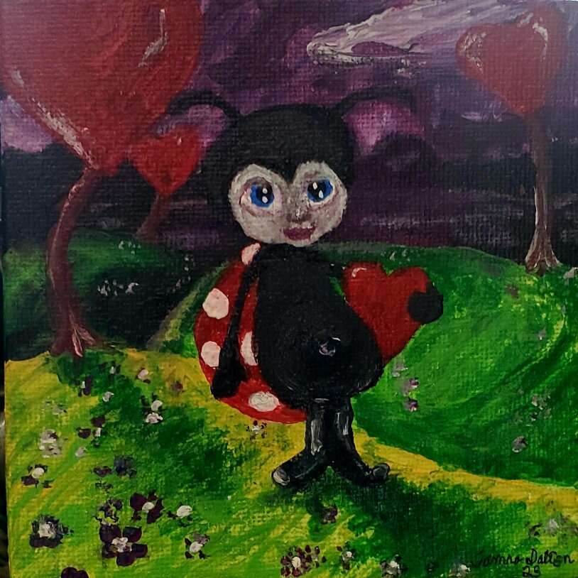 4x4 acrylic painting Ladybug Susie-Q