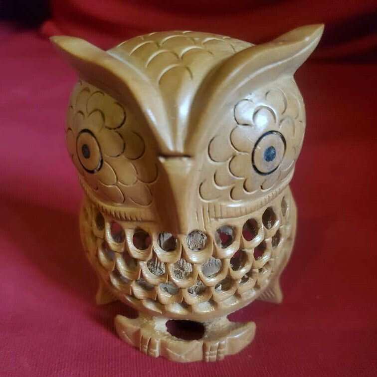 Vintage Hand Carved Wooden Owl with Baby inside