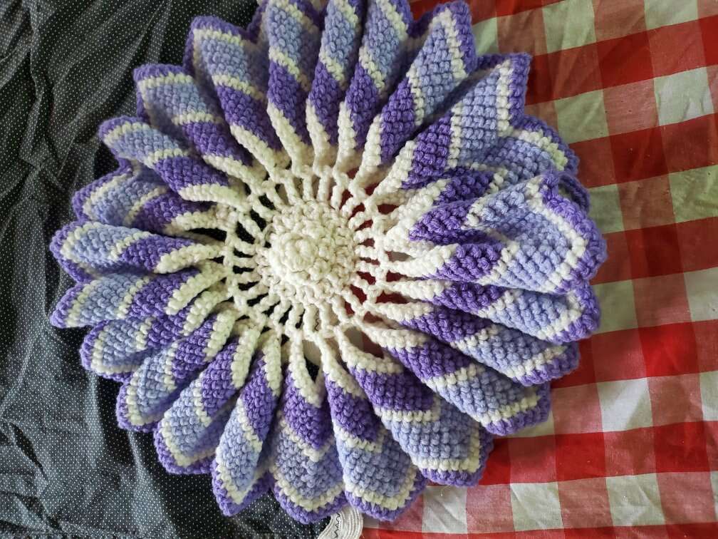 14 inch round Vintage Crochet Doily purple white