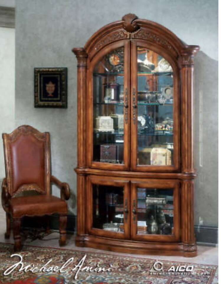 AICO Monte Carlo Pecan Glass Mirror Curio Cabinet