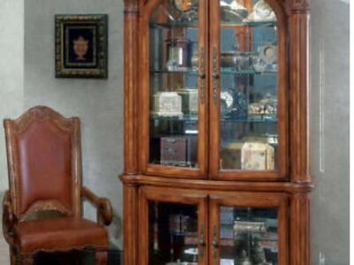 AICO Monte Carlo Pecan Glass Mirror Curio Cabinet