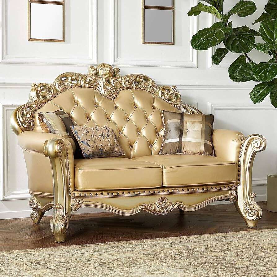ACME VENDOME GOLD PATINA LEATHER TUFTED LOVESEAT