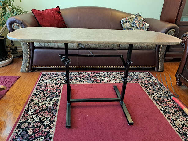 Table 18 x 48 x 28 Faux Granite Top Metal Legs. Two Heights. Beige Brown