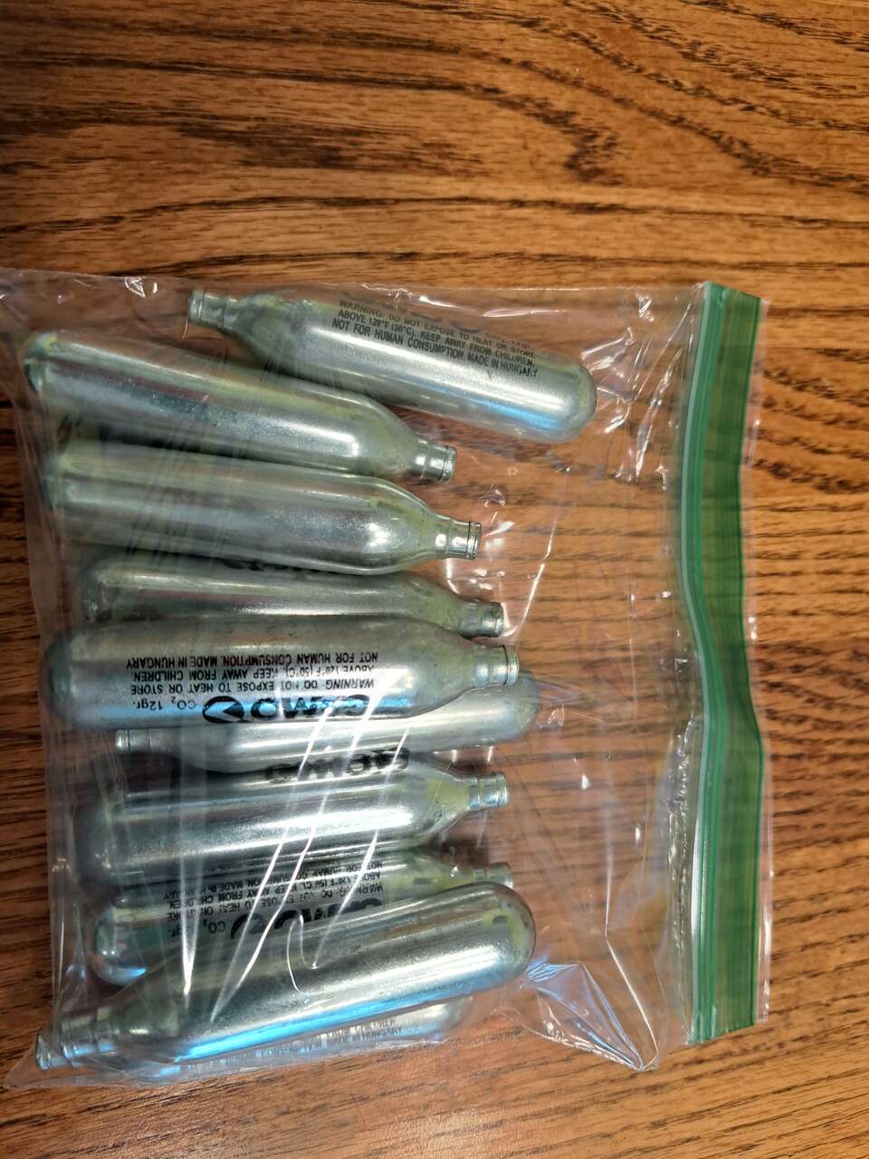 New 12 gram Co2 cartridges for paintball, air soft, etc. We have 24 bags of 10 each available.
