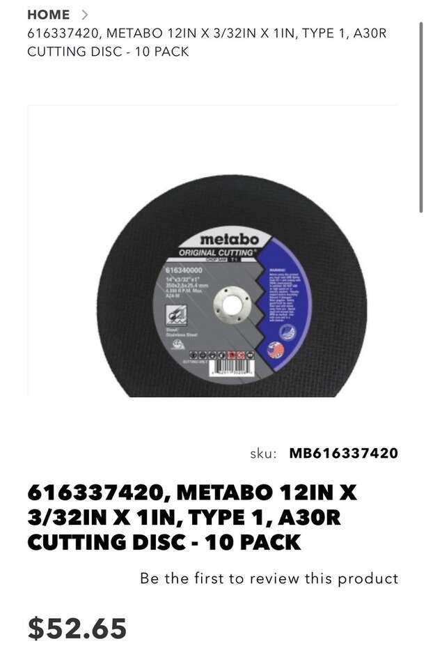 Metabo 10pk Disc Cutters 12x3/32x1