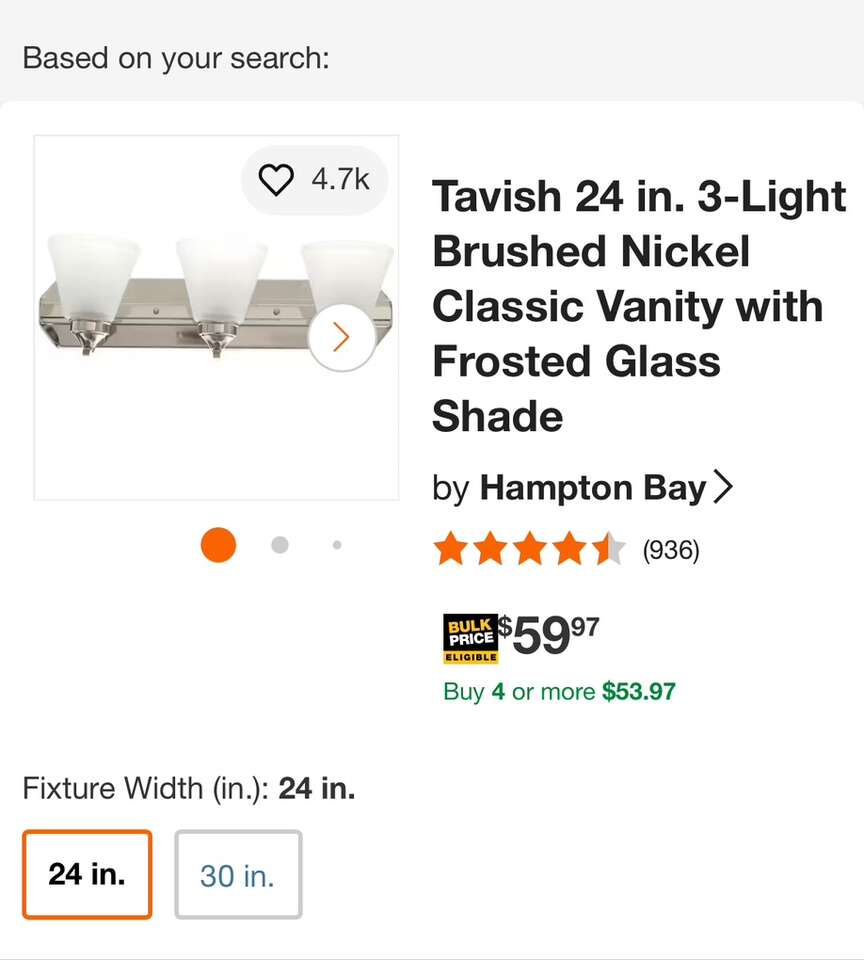 Hampton Bay Tavish 24 Inch 3 Light Vanity