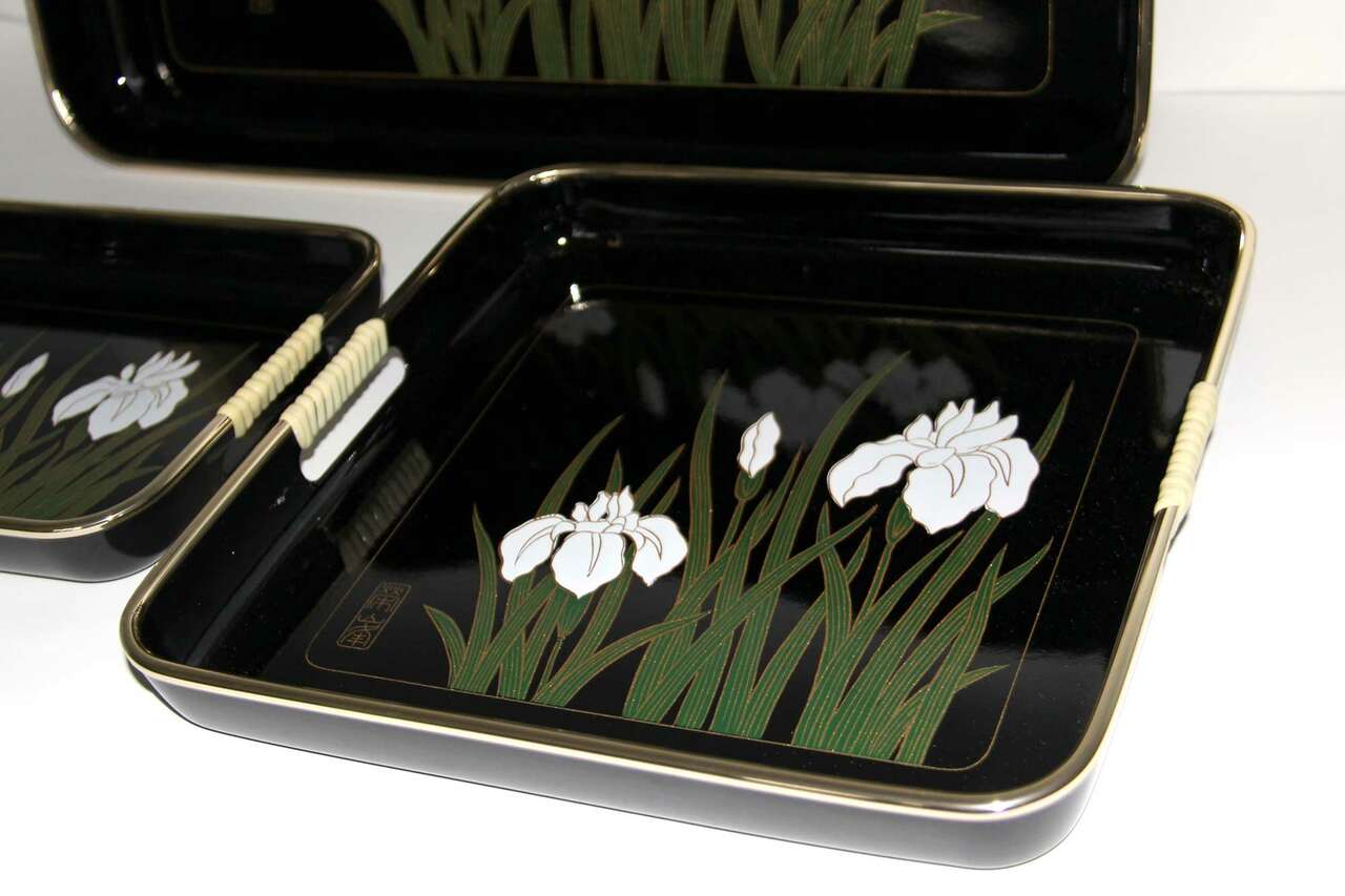 Vintage Black Lacquer Japanese Nesting Trays