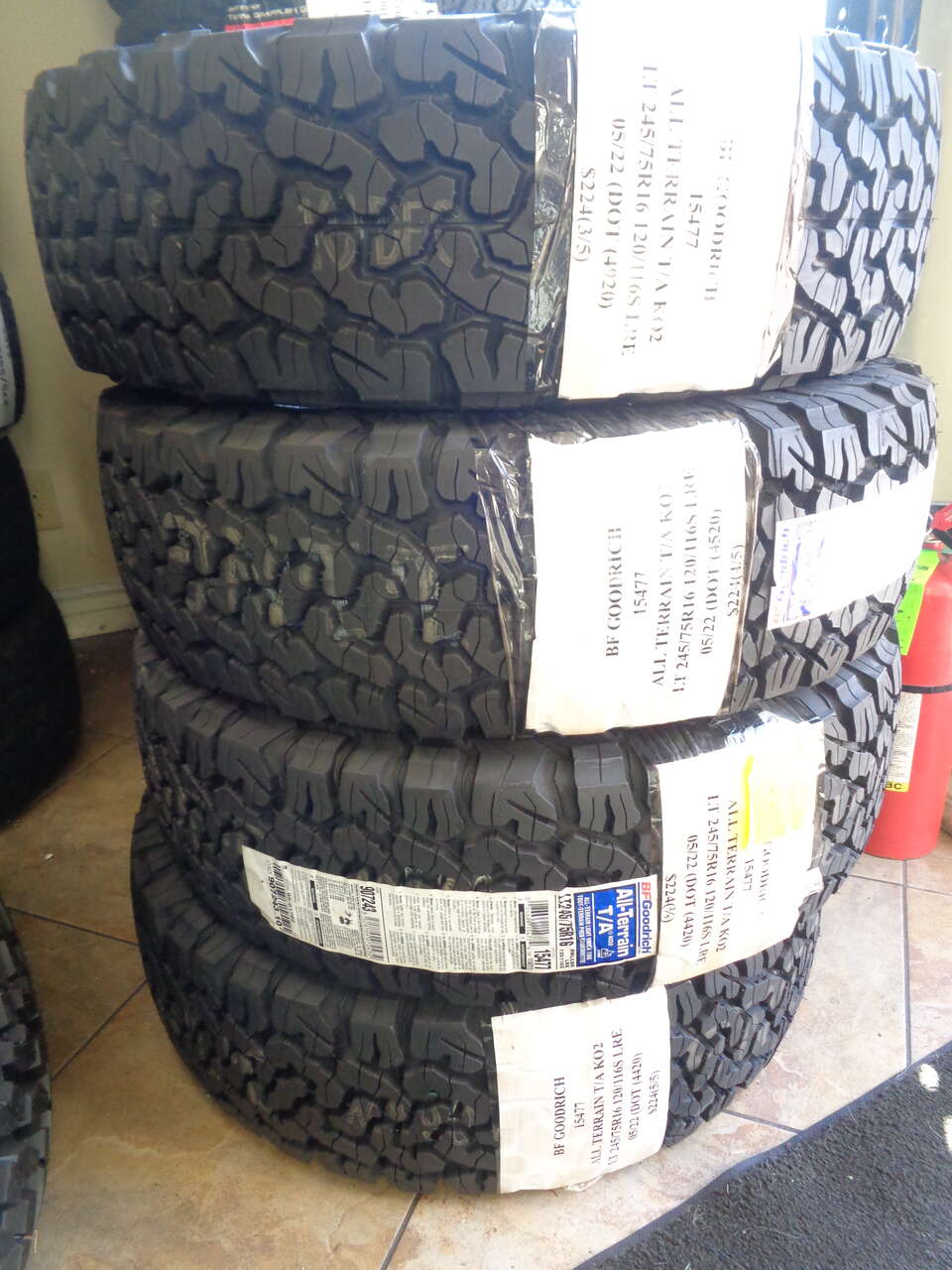 4 BFGOODRICH ALL TERRAIN TA K02 WL 245 75 16 120/116S LRE 10PLY TIRES