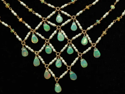 ***HANDCRAFTED LUXURY OPAL, SAPPHIRE, AND PEARL BIB NECKLACE - RV $3500***