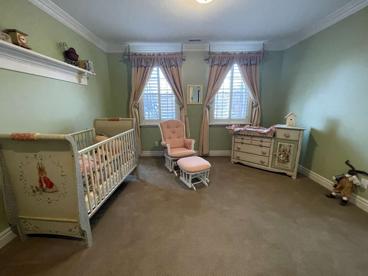 Plenty's Horn Hand Painted Baby Nursery Furniture Set Crib Changing Table Glider Peter Rabbit