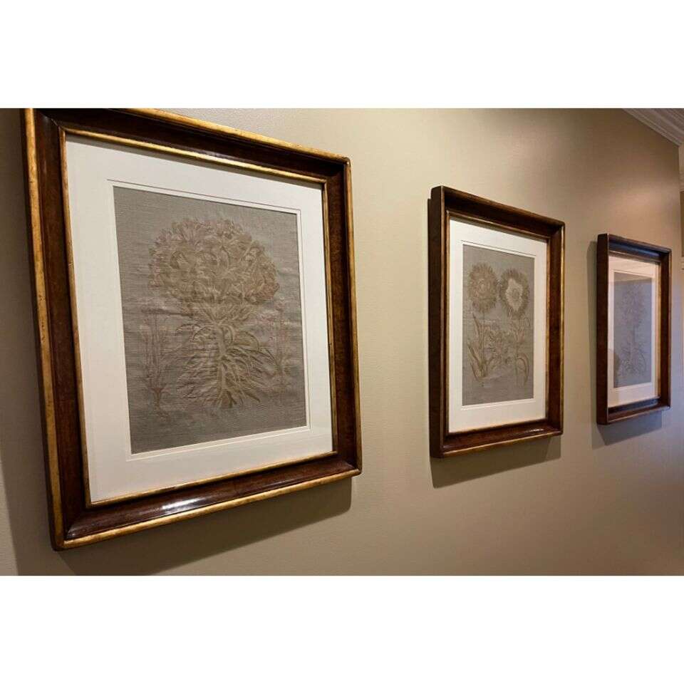 Three Framed Floral Tapestry Pictures 32x28 Vintage