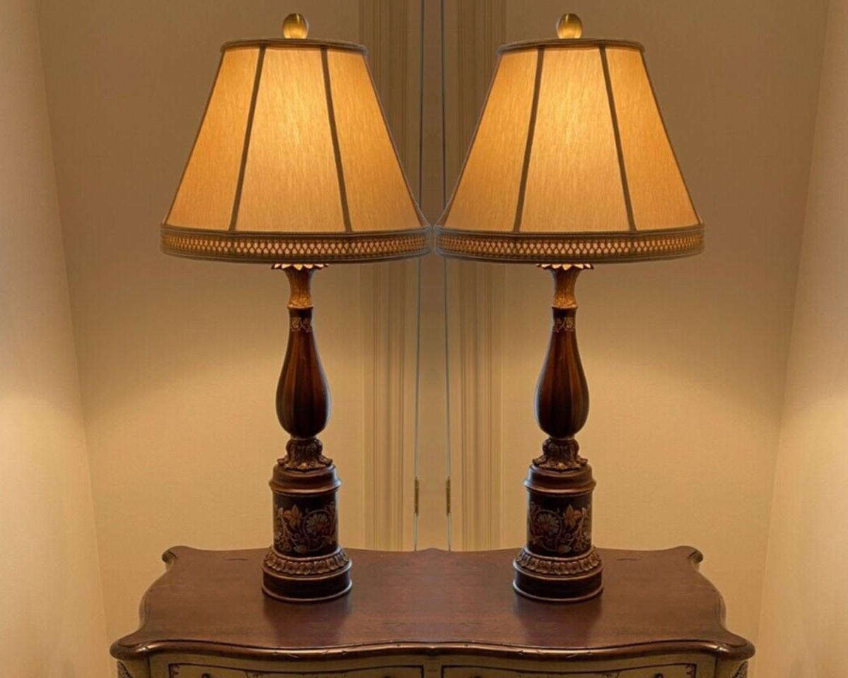 Pair of Bradburn Gallery Wood Lamps Hand Painted