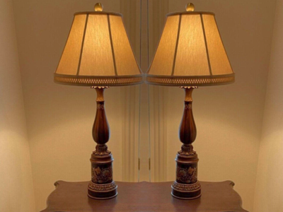 Pair of Bradburn Gallery Wood Lamps Hand Painted