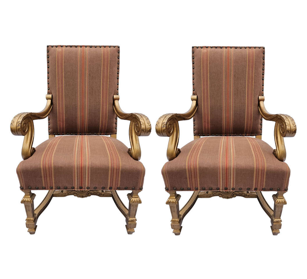 Pair of Carved High Back Armchairs in the Louis XIV Style