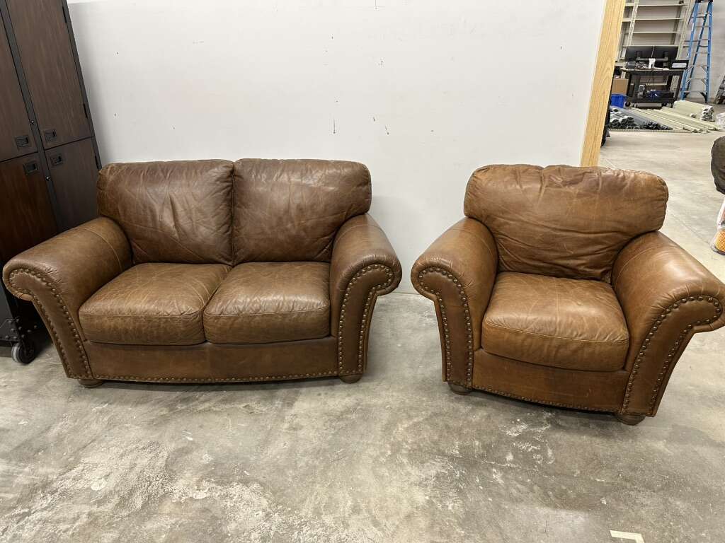 Natuzzi Top Grain Leather Loveseat and Chair
