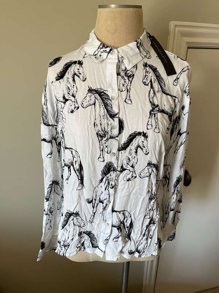 Dark Navy And White Horse Shirt  New  Medium