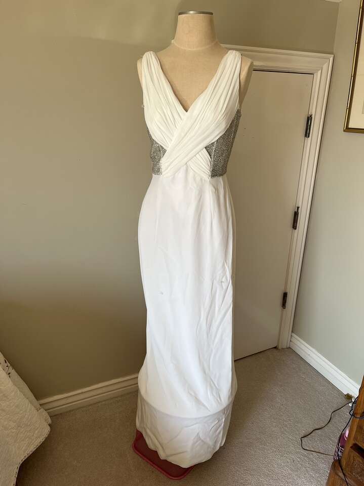 Prom / Formal Evening Dress  Cream / Silver Sequin