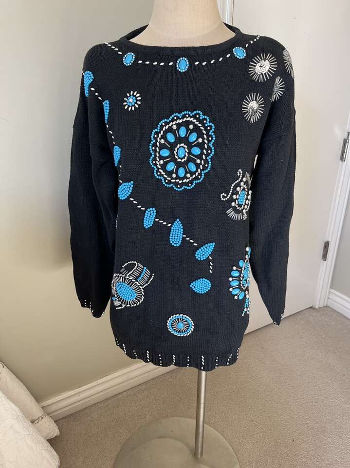Ladies Large Black And Turquoise and Silver Cotton