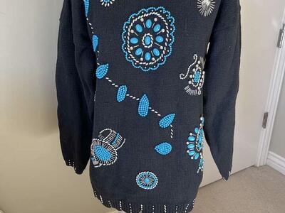 Ladies Large Black And Turquoise and Silver Cotton