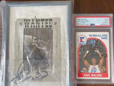 Lot Of Signed Karl Malone 1989 HOOPS # 116 Card +