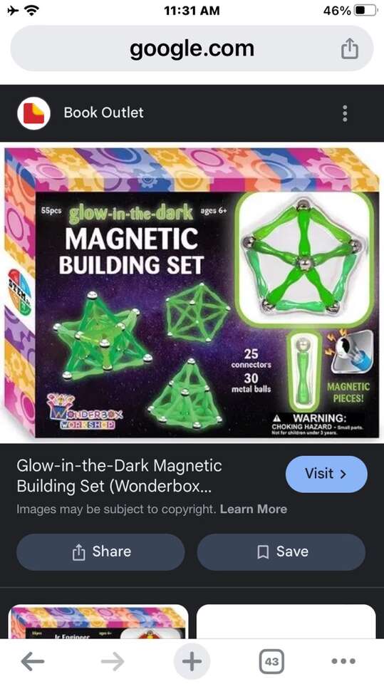 New Stem Jr Glow In The Dark Magnetic Building Set